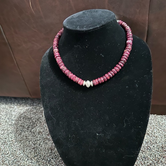 Hand Crafted “One of a Kind” Dark Purple Spiny Oyster & Sterling Silver Necklace